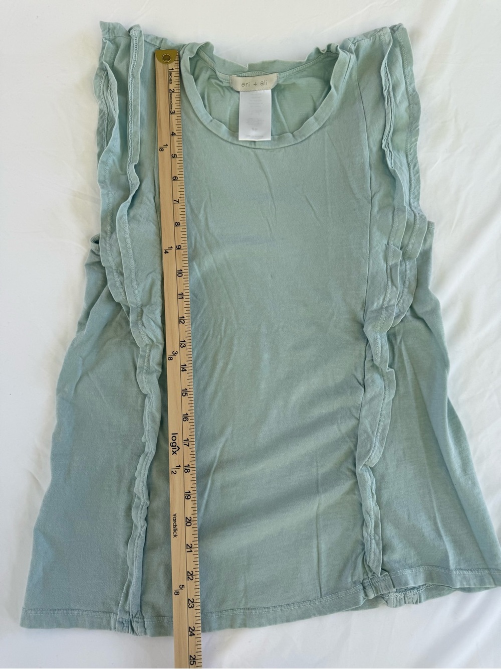Anthropologie Eri + Ali Washed Ruffle Tank Top Womens Cotton Sage Green Boho S - Picture 5 of 5